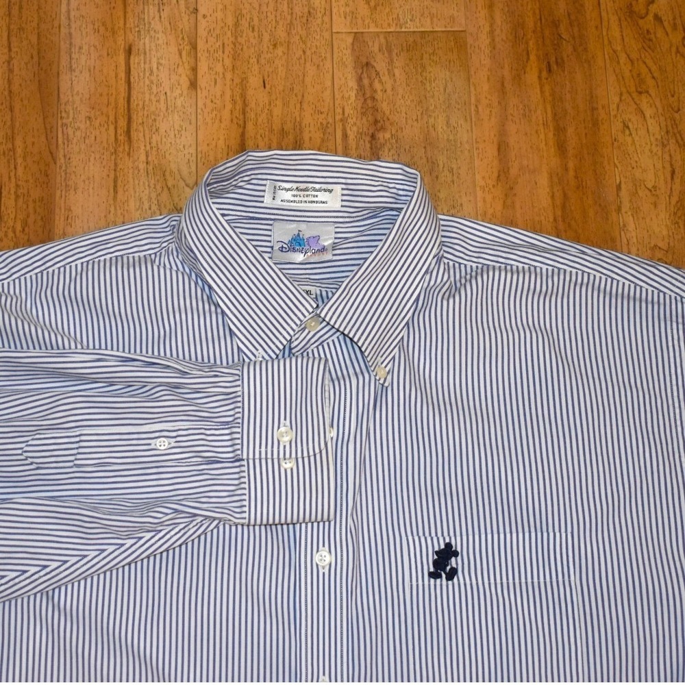 Disneyland Resort Shirt Mens XXL Blue Striped Vintage Mickey Mouse Button Down